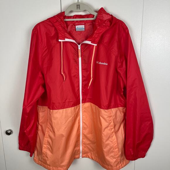 Columbia Womans Windbreaker Jacket 1X Center Ridge Tangerine Colorblock Hoodie - Picture 1 of 7